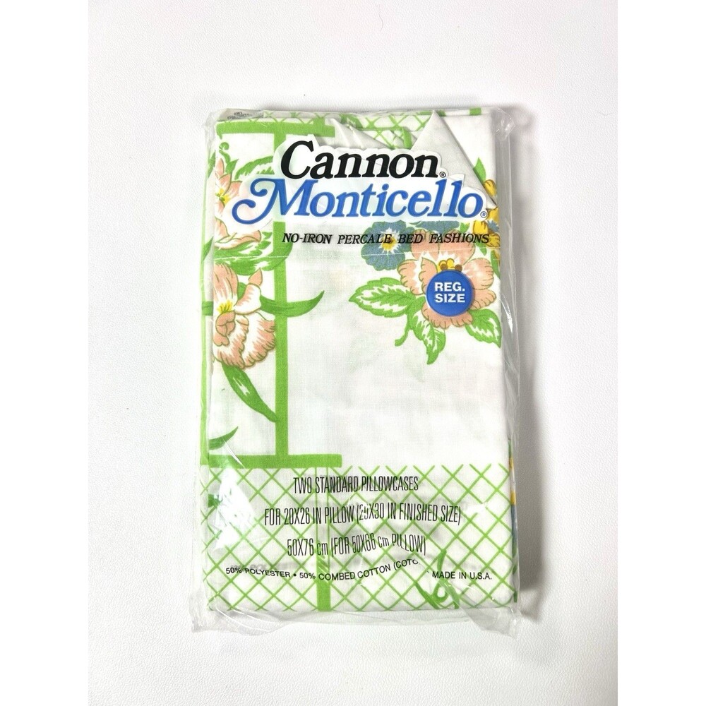 Vtg Cannon Monticello Floral Pillowcases Set 2 Standard Spring Cottagecore